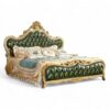 Luxurious baroque-style bed in emerald green with ornate carvings