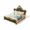 Emerald Royal Carved Bed featuring a sculpted gold frame and padded headboard