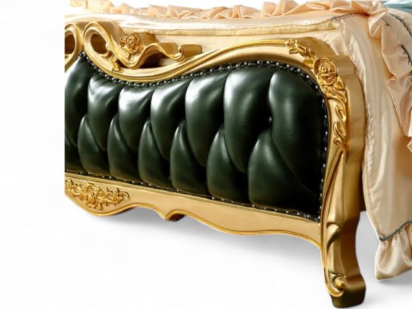 Baroque emerald bed with gold-carved headboard and footboard