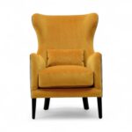 Amber Muse Armchair with mustard velvet and grey contrast back
