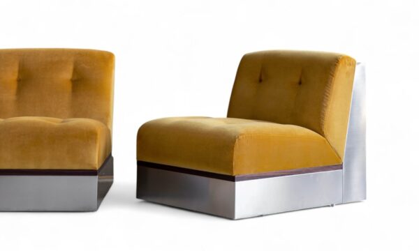 Modern armless velvet chair with stainless-steel base