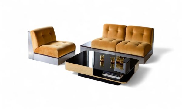 Modular velvet chair combined with matching units