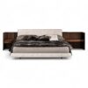 The Riviera Bed with modern upholstered design and wooden side panels