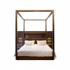 Grandeur Canopy Bed in walnut wood with upholstered headboard