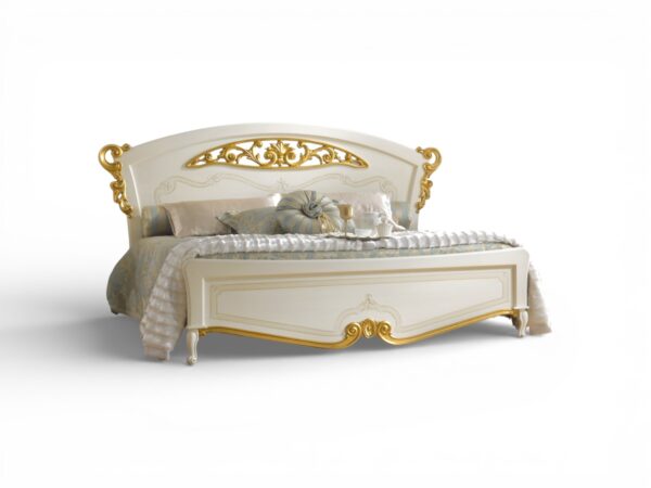 Hand-carved luxury ivory and gold leaf bed in European style