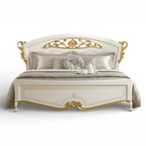Italian Leaf Carved Bed with gold detailing and sculpted headboard