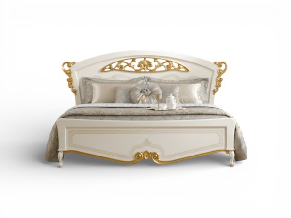 Italian Leaf Carved Bed with gold detailing and sculpted headboard