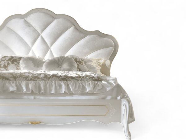 Ivory Majesty Bed with soft tufted design and gold frame