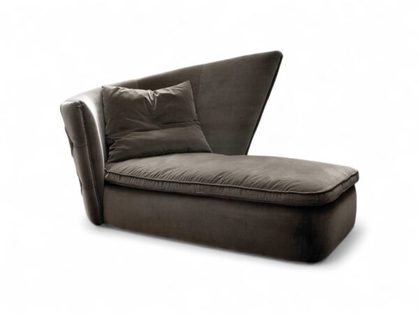 Designer tufted curved sofa crafted with high-quality upholstery and wooden base