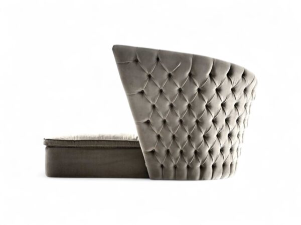 Luxe Tufted Curved Sofa in premium grey velvet finish with elegant tufted backrest