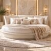 Elegant round upholstered bed in premium fabric