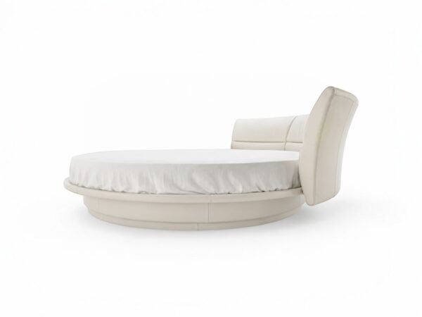 Modern circular bed with solid teak wood base