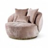 Modern Swivel Tub Chair in blush velvet with brass base