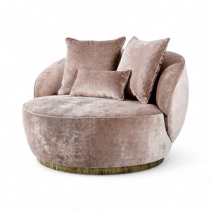 Modern Swivel Tub Chair in blush velvet with brass base