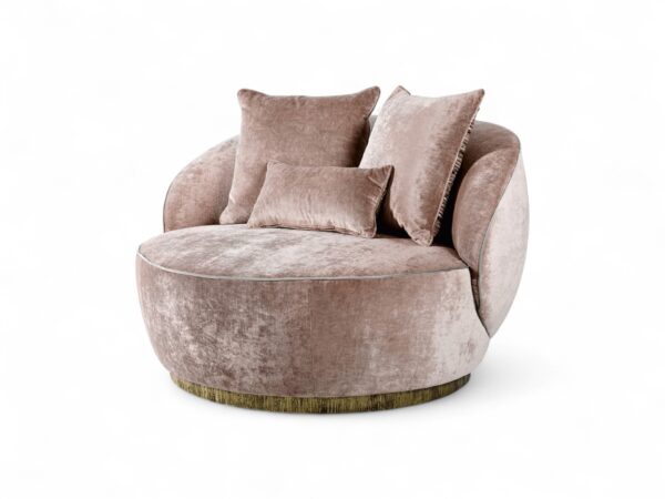 Modern Swivel Tub Chair in blush velvet with brass base