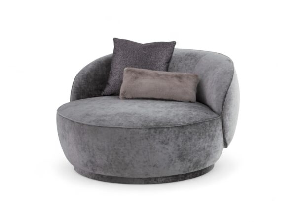 Contemporary tub chair with swivel base and soft upholstery