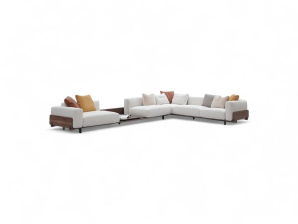 Sophisticated 5-seater L-shape sofa with earthy pillows