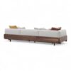 Stylish modular sofa with neutral tones and wooden accents