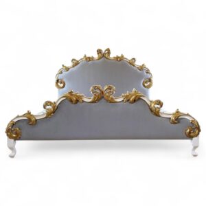Carved Gold Leaf Bed with intricate gold detailing on the headboard and footboard