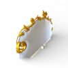 Elegant bed with luxurious gold leaf carvings and soft fabric upholstery