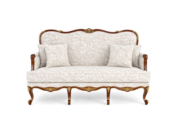 Luxury Louis XV Style Carved Sofa with floral upholstery and carved frame