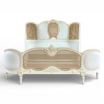 Classic French Cane Bed with intricate woodwork and woven cane panels