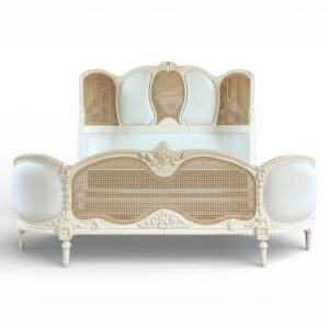 Classic French Cane Bed with intricate woodwork and woven cane panels