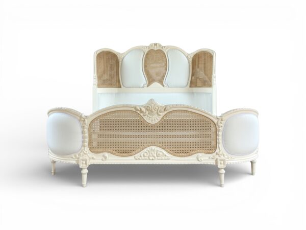 Classic French Cane Bed with intricate woodwork and woven cane panels