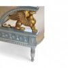 Neoclassical settee in neutral fabric and ornate wooden frame