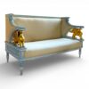 Neutral upholstered settee with golden griffins and decorative legs