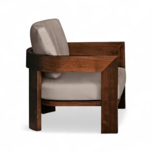 Outdoor Modern Armchair with sleek wooden frame and neutral upholstery