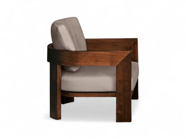 Outdoor Modern Armchair with sleek wooden frame and neutral upholstery
