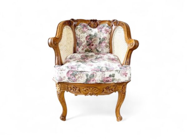 Rococo Armchair with carved wood frame and floral fabric