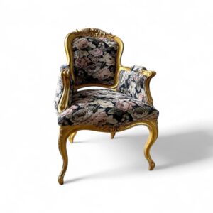 Victorian Rose Chair with ornate golden frame and floral upholstery