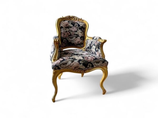 Victorian Rose Chair with ornate golden frame and floral upholstery