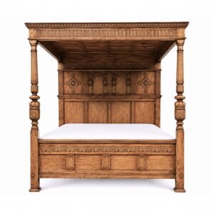 Artisanal Carved Canopy Bed handcrafted from teakwood