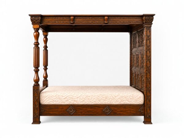 Palace-style handcrafted wooden canopy bed