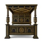 Victorian Carved Bed in black and gold matte finish