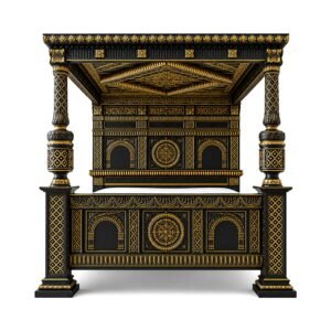 Victorian Carved Bed in black and gold matte finish