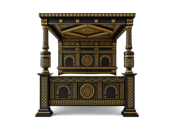 Victorian Carved Bed in black and gold matte finish