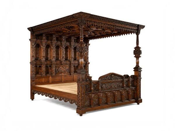 Palace-style handcrafted wooden canopy bed