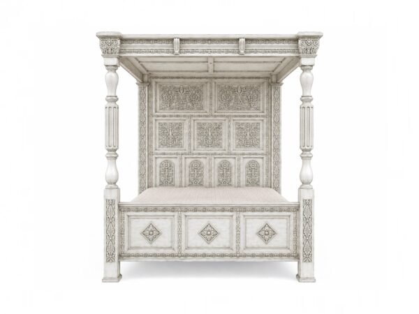 Royal Ivory Carved Canopy Bed
