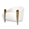 Modern ivory barrel chair with floral wood accents