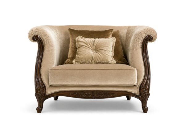 Lombardi Essence Armchair with walnut frame and textured fabric