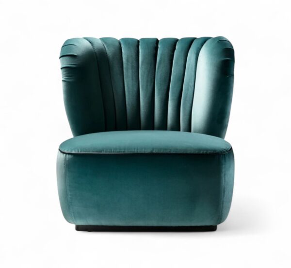 Celestial Bloom Armchair with fluted back and teal velvet upholstery