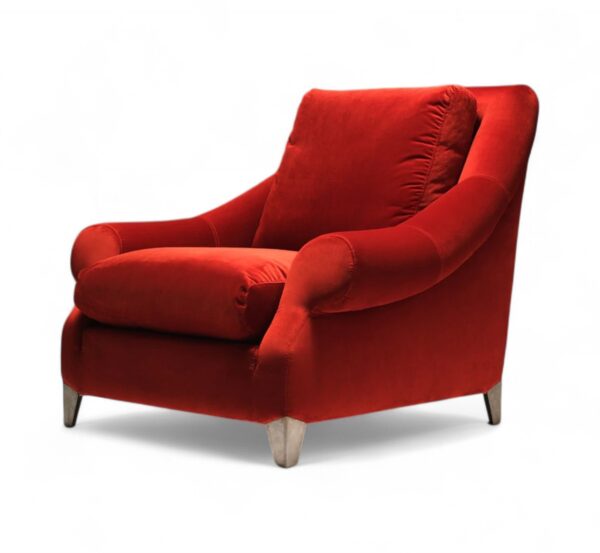 Crimson Luxe Armchair with bold velvet upholstery