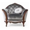 Carved Louis armchair with silver velvet and wood frame