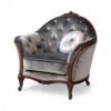 Carved Louis armchair with silver velvet and wood frame