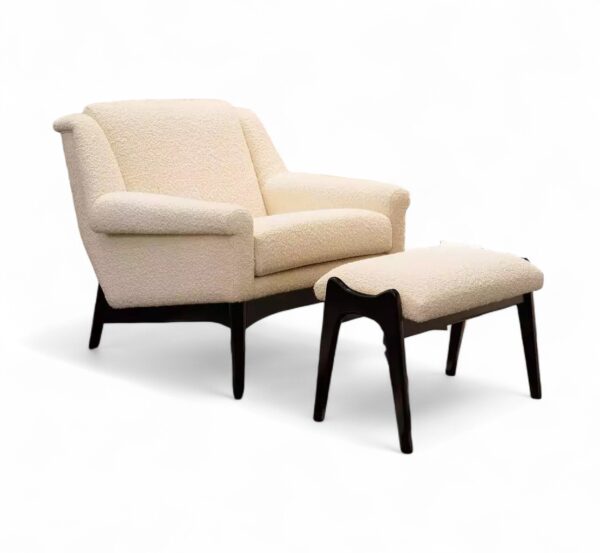 Creamstone Lounge Chair with matching ottoman in boucle fabric