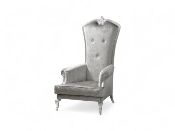 Throne Armchair in shimmering silver velvet with tufted back